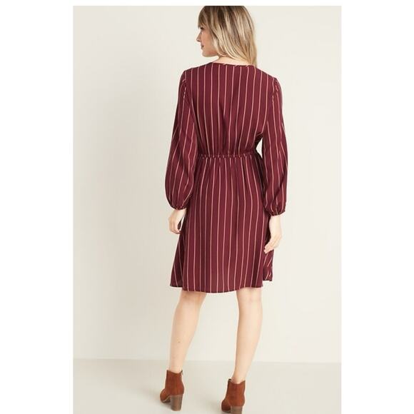 Old Navy XL Tall Burgundy Striped Long Sleeve Midi Dress Casual Work Fall Outfit - Picture 11 of 11